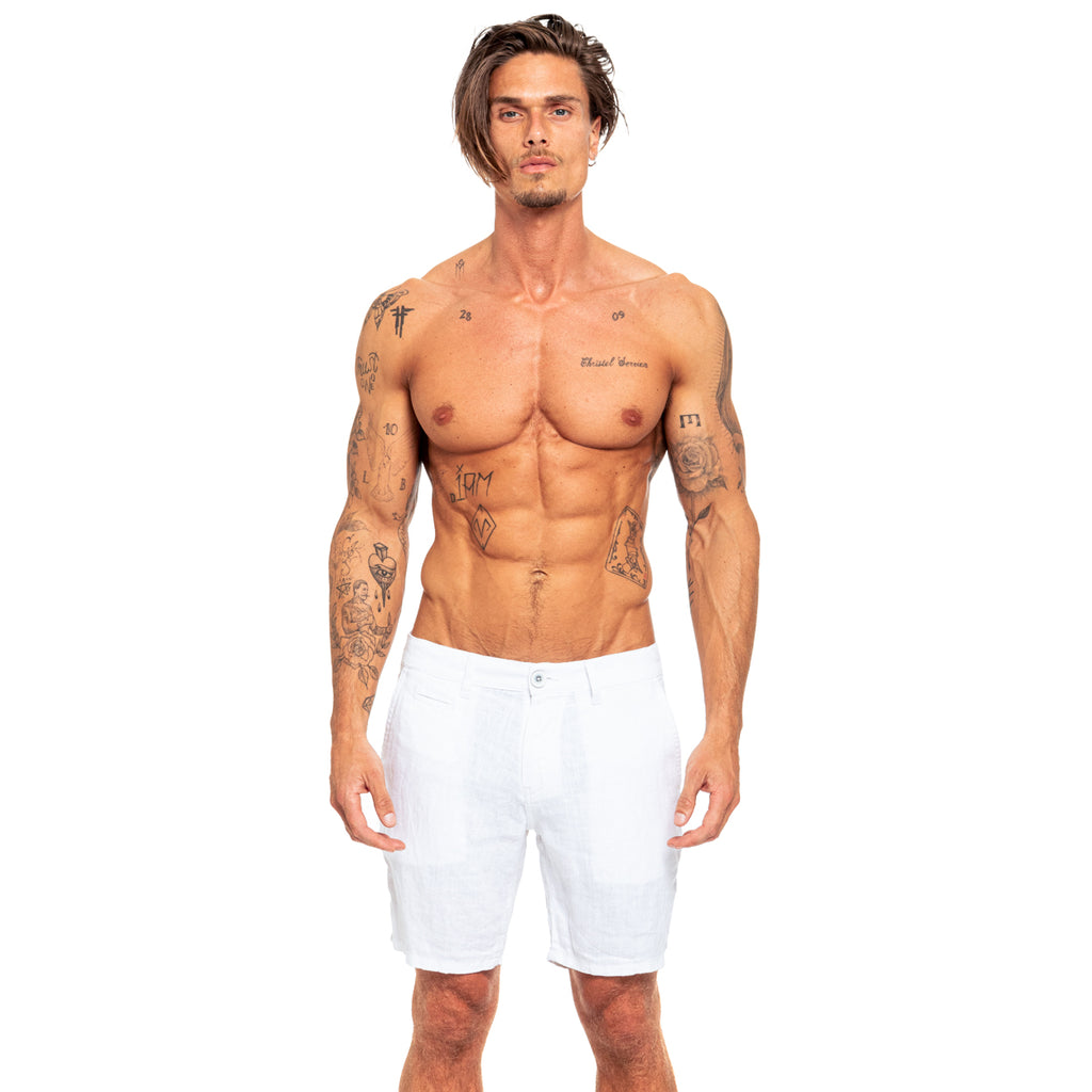 Linen Slim Fit Shorts - White Shorts Eight-X WHITE 29 