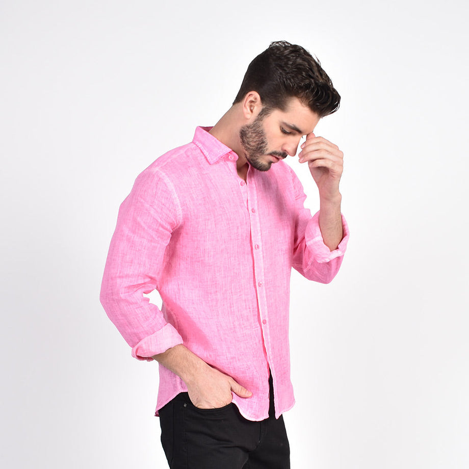 Buy Men's Trig Soft Pink Linen Shirt Online