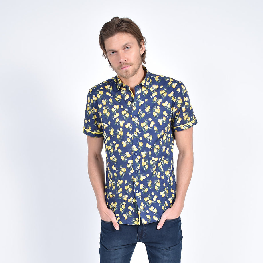 The Bossitano - Short Sleeve Lemon Print Shirt by Kenny Flowers White / M