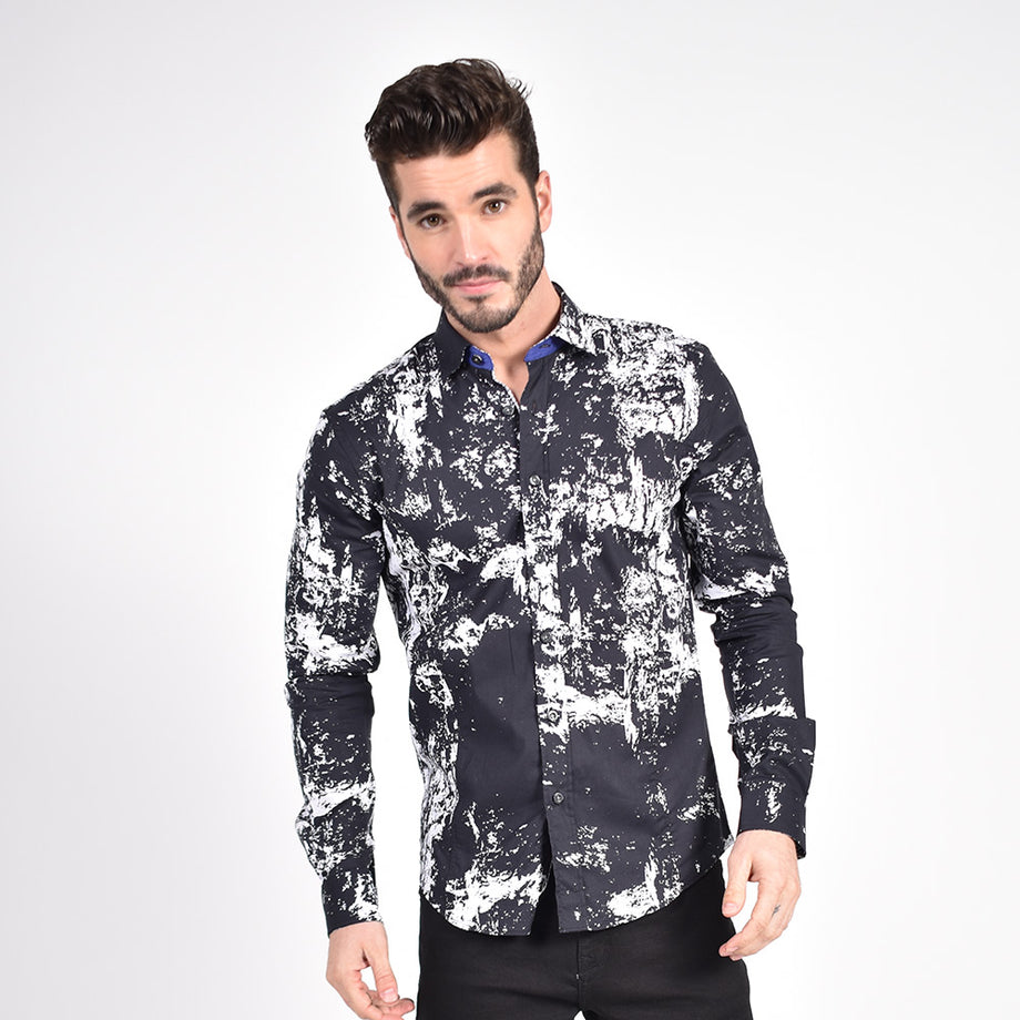 Eight-X Designer Dress Shirts Dot Print Short Sleeve Shirt