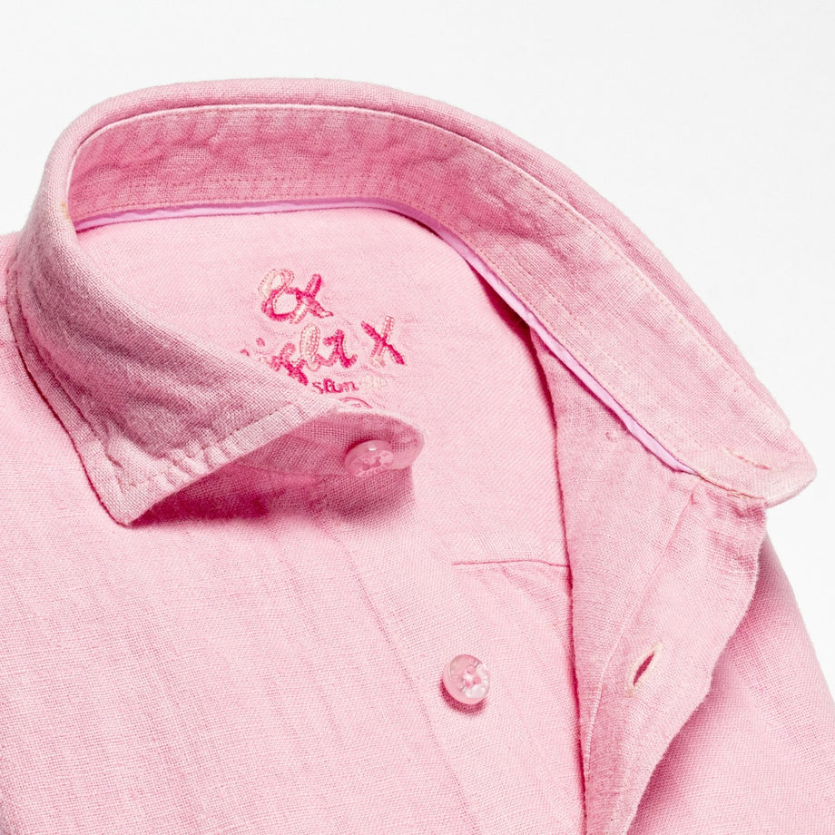 Men's Light Pink Super Soft Black Button Premium Linen Cotton Shirt