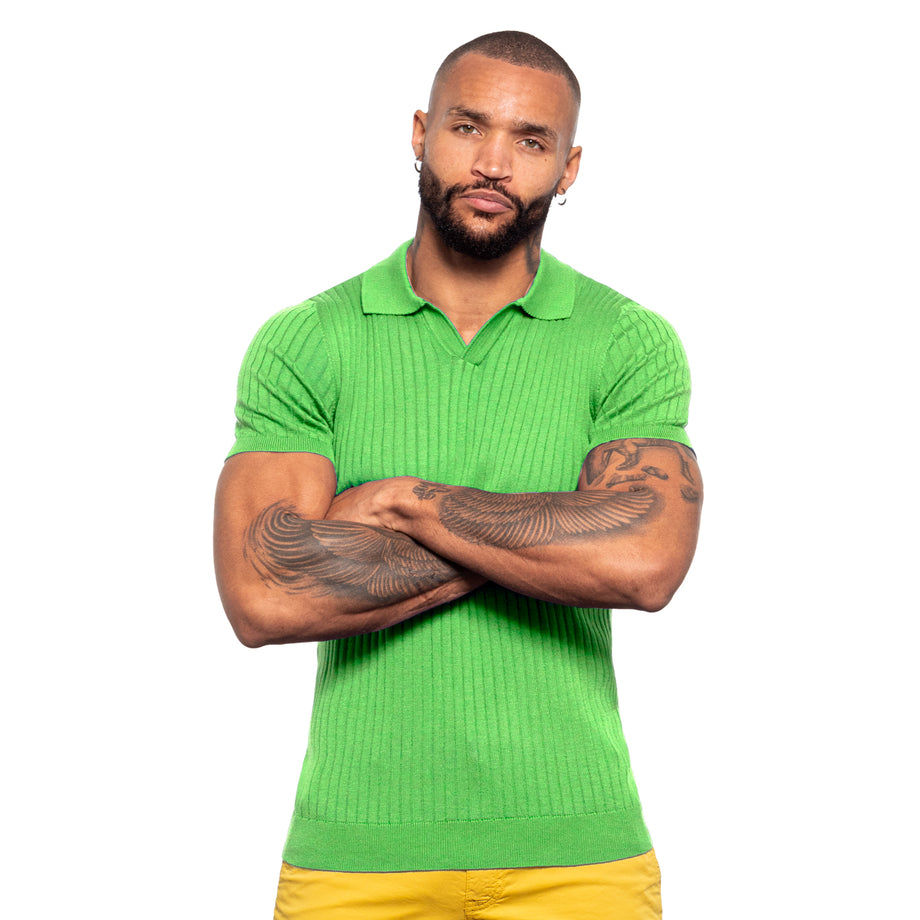 Ribbed Knit Polo - Green – Eight-X