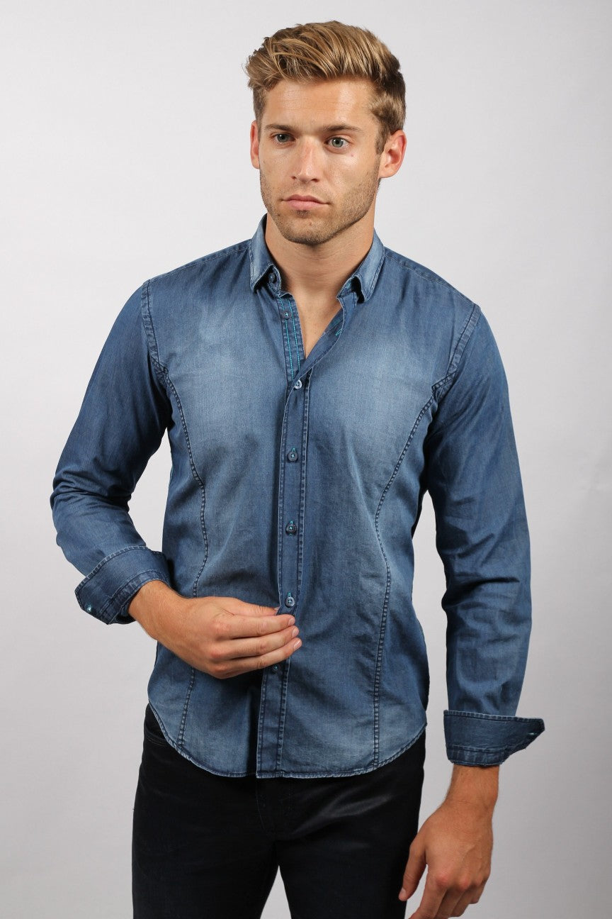 Cotton Denim Shirt - Light Denim Blue or Charcoal - Just $7