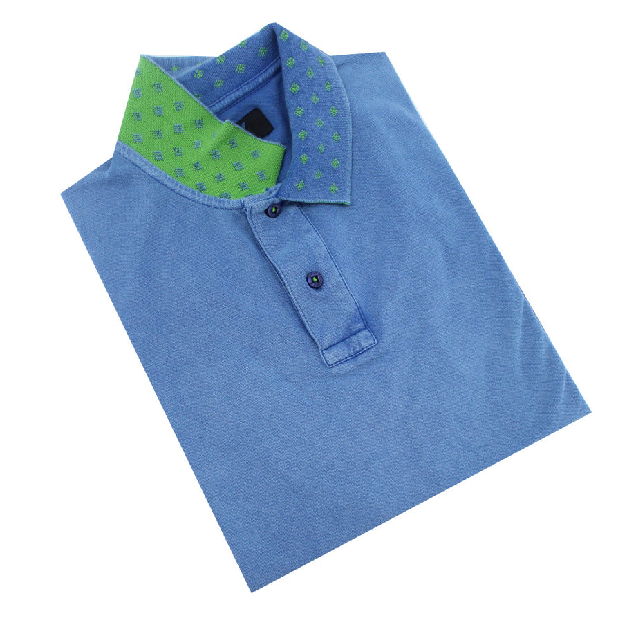 Eight-X | Designer Menswear | Indigo Polo with Double Sided Collar Blue / S