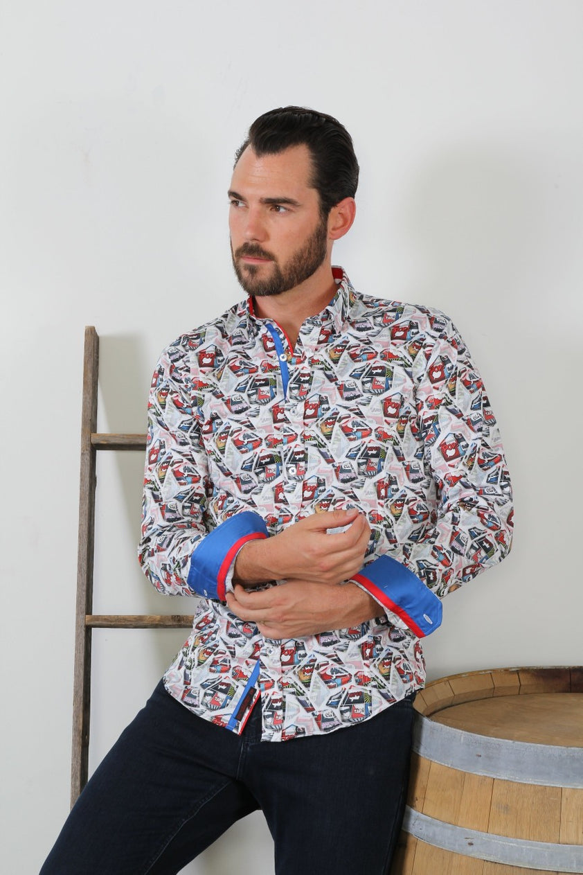 Eight-X | Designer Dress Shirts | Comic Style Button Up With Trim