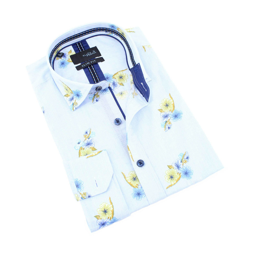 Eight-X | Designer Dress Shirts | Light Blue Pin Stripe Floral Shirt