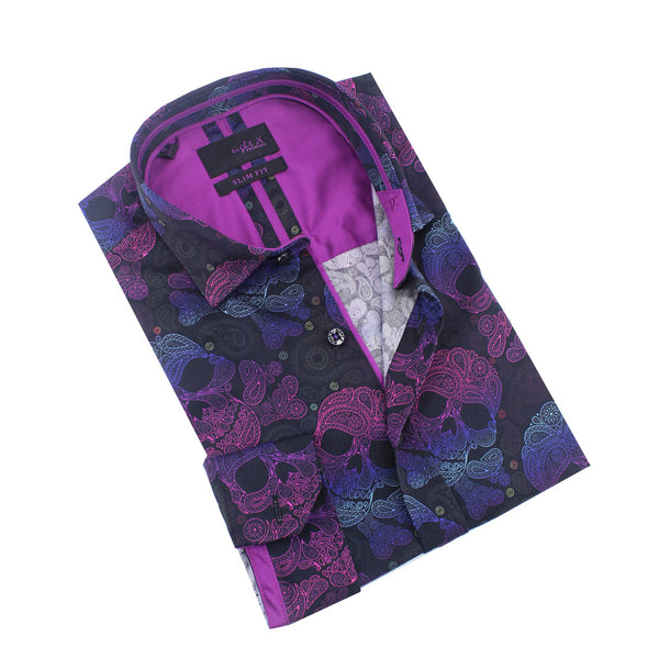 Neon Skull and Bones With Paisley Button Down Shirt – Eight-X