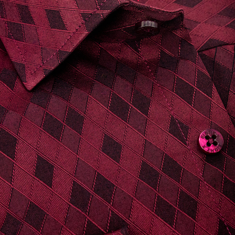 Argyle Jacquard Button Down Shirt - Burgundy