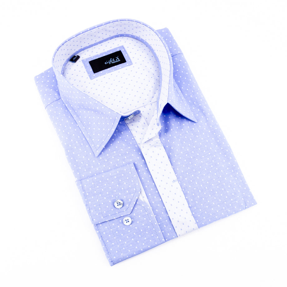 Camisa blanca con botones y ribete de cuadros azules – Eight-X