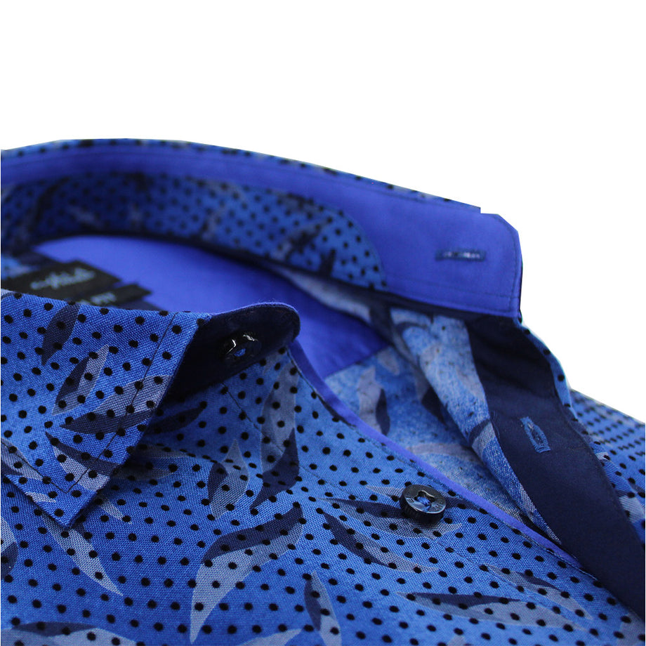 Eight-X | Designer Dress Shirts | Sax Leaf Flocking Print Shirt