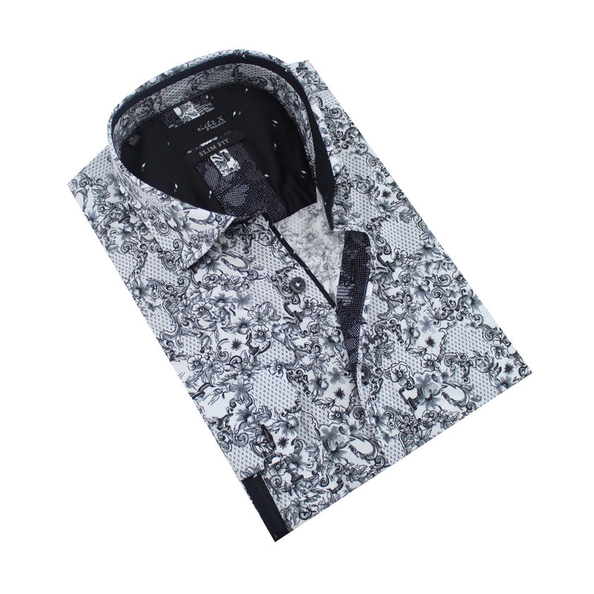 Eight-X | Designer Dress Shirts | Black Baroque Print Shirt