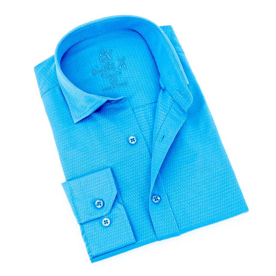 Jacquard Button Down Shirt - Ocean Blue