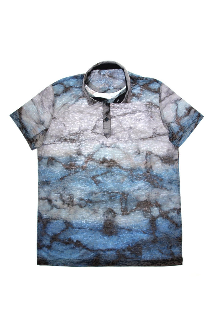 Blue Grey Print Polo Shirt Polos EightX   