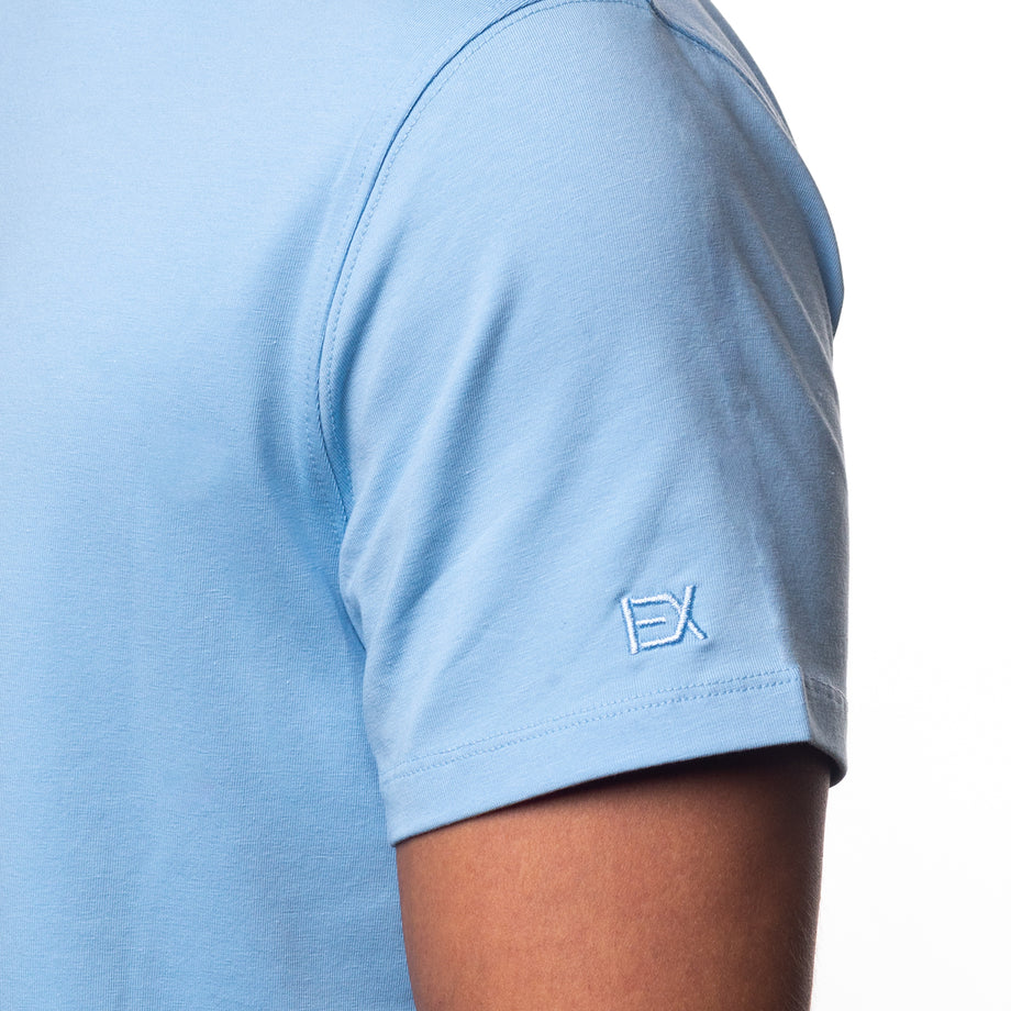 Basic Sky blue Blue Crew Neckline Long Sleeves Cotton T-Shirt