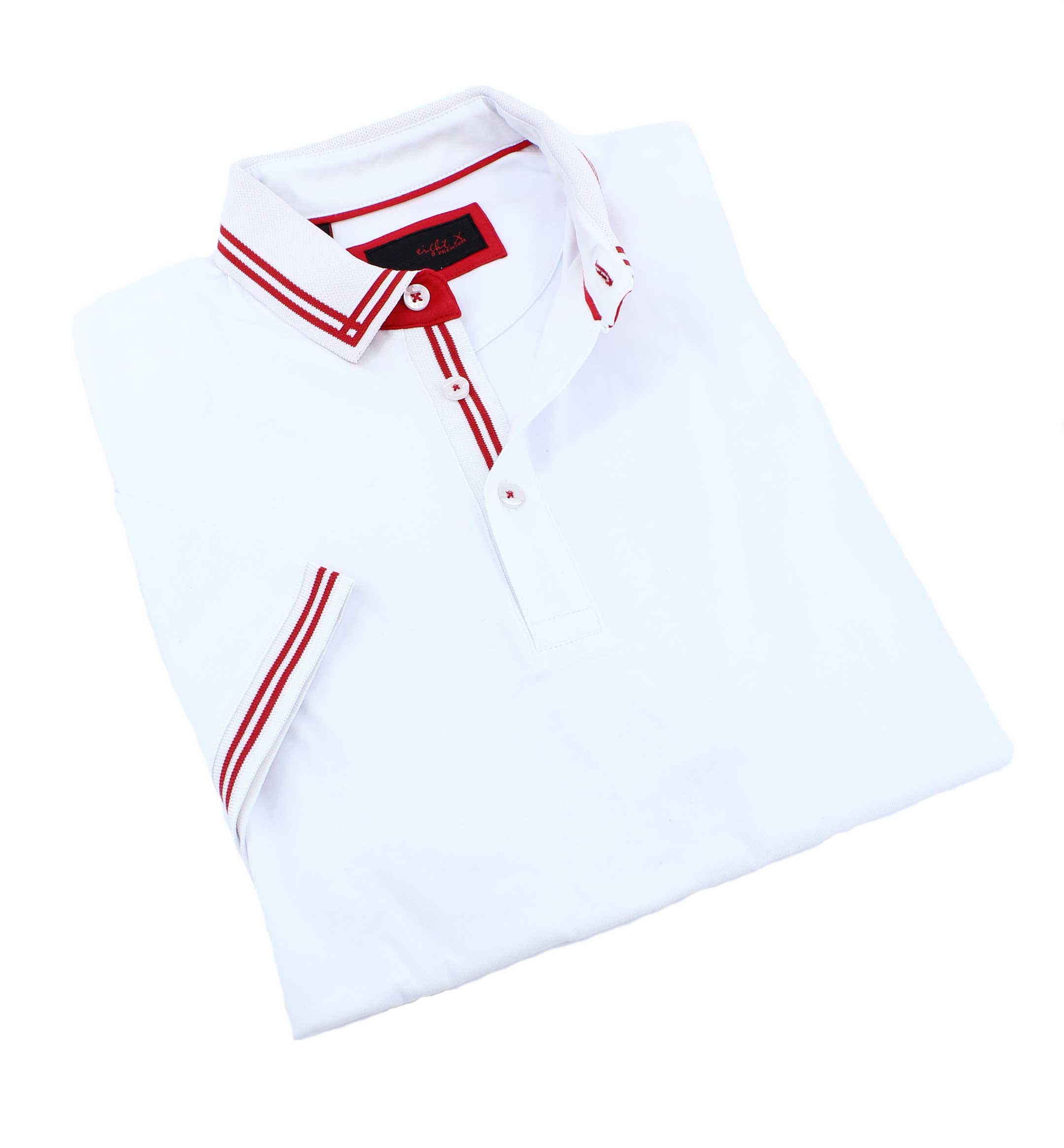 Eight-X | Designer Dress Shirts | White Polo With Red Trim