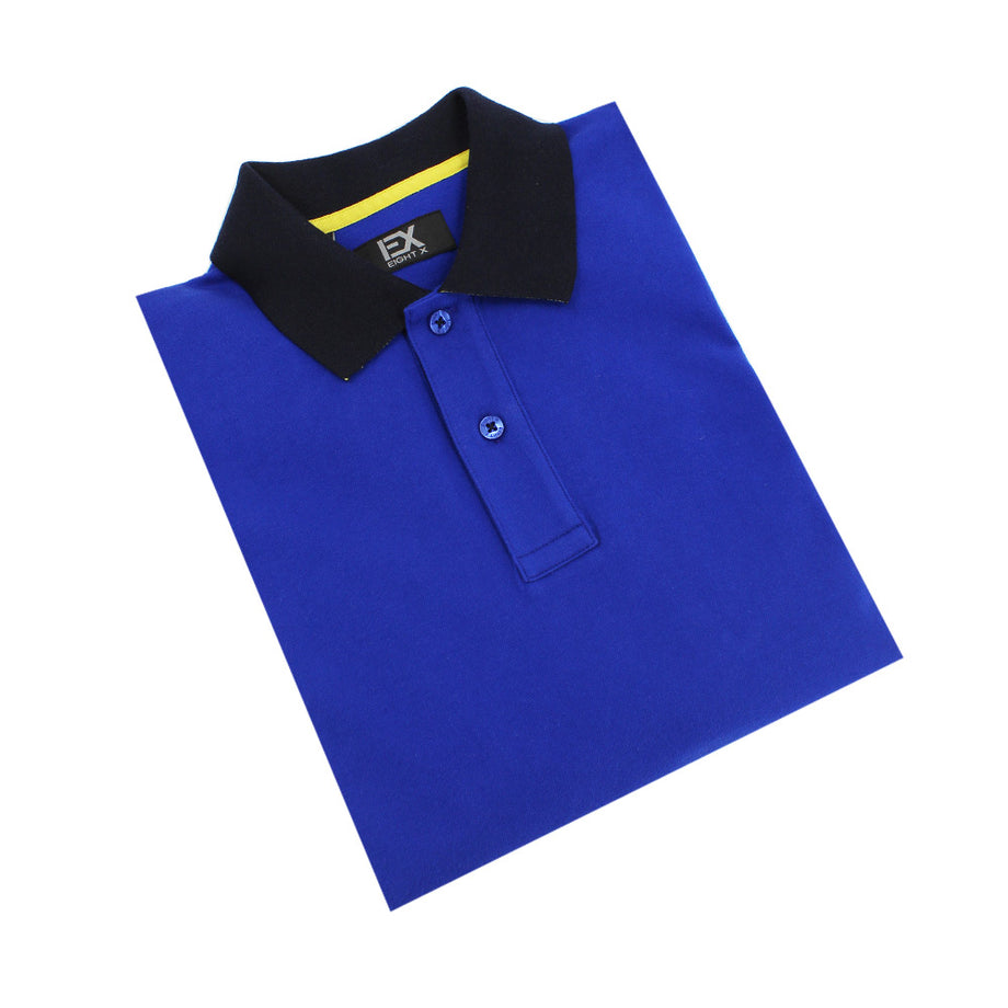 Eight-X | Designer Menswear | Indigo Polo with Double Sided Collar Blue / S